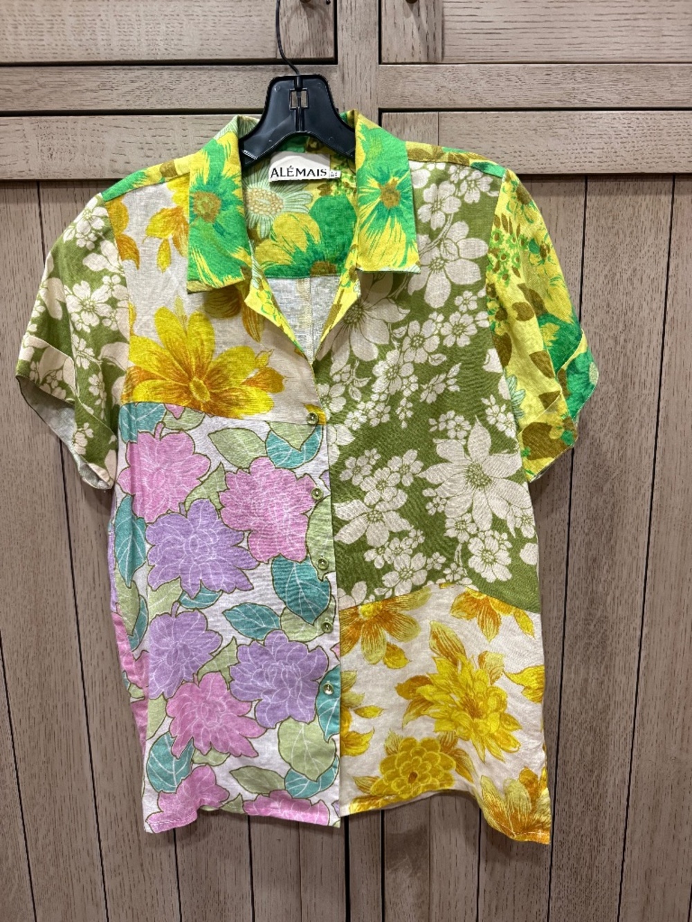 Alemais Short Sleeve Patchwork Button Up Top, US Size 0, New and Never Worn